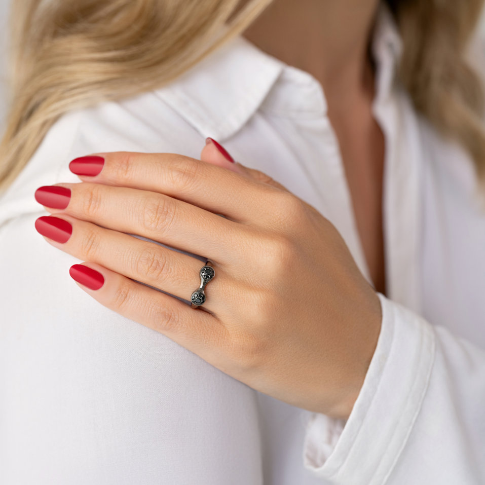 Ring with black diamonds Space Kiss