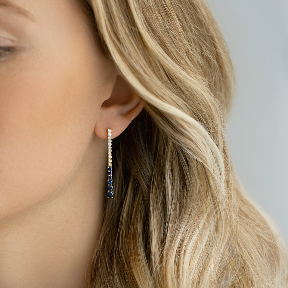 Earrings with white, brown diamonds and Sapphire Royal Vengence