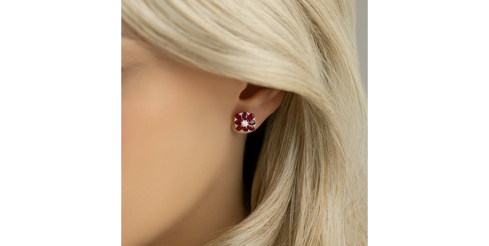 Diamond earrings and Ruby Magic Blossom