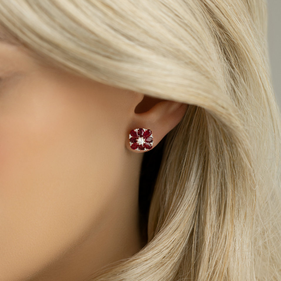 Diamond earrings and Ruby Magic Blossom