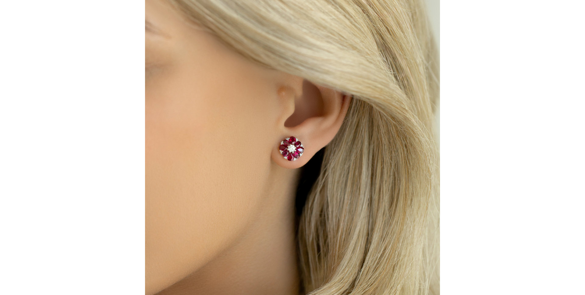 Diamond earrings and Ruby Red Blossom