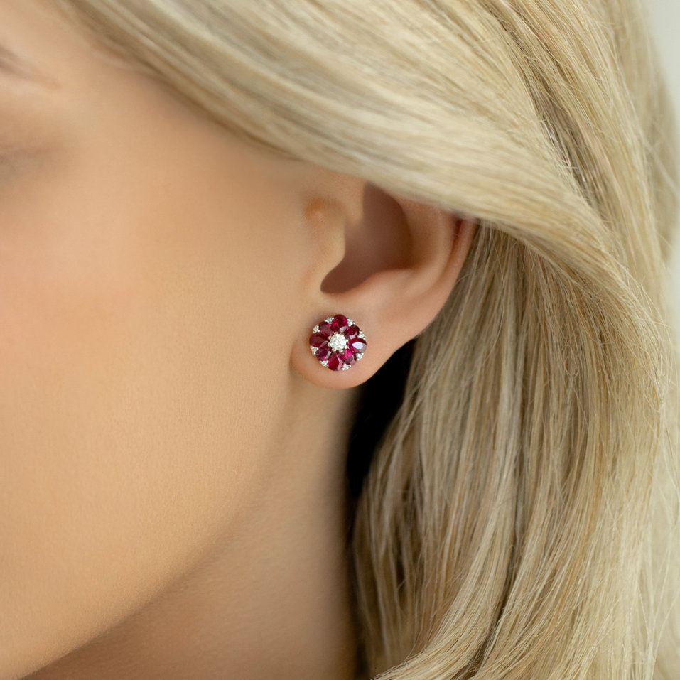 Diamond earrings and Ruby Red Blossom