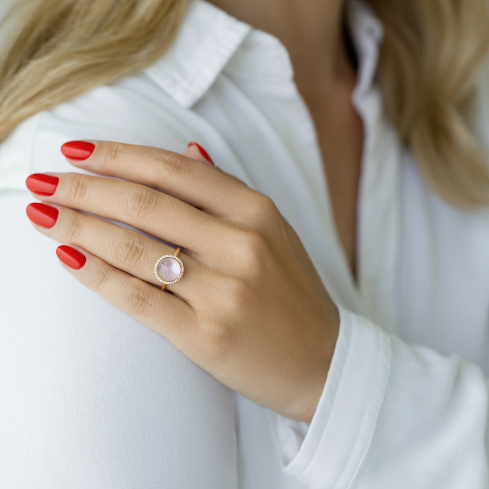 Diamond ring with amethyst and pearl Planet of Miracles