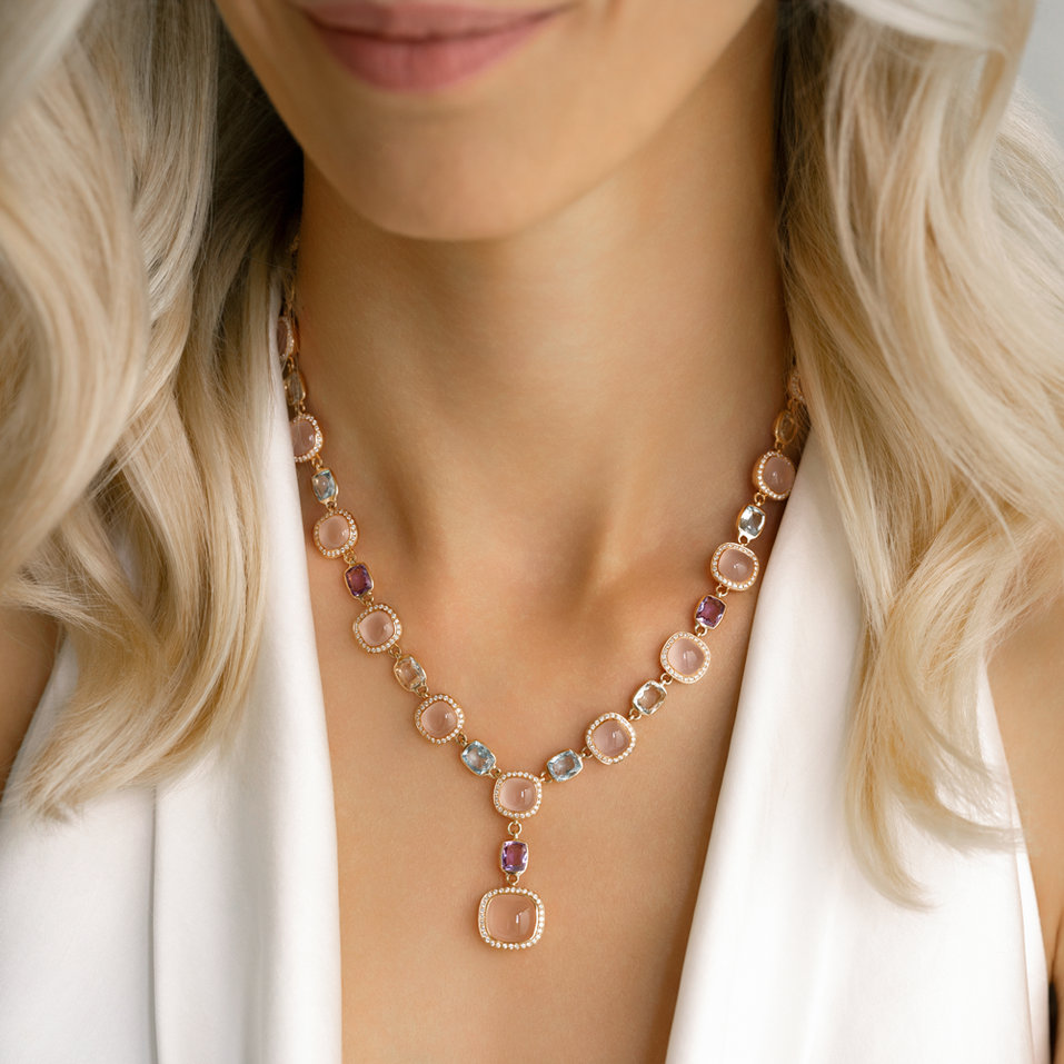 Diamond necklace with Amethyst, Topaz and Rose Quartz Caesarean Magic