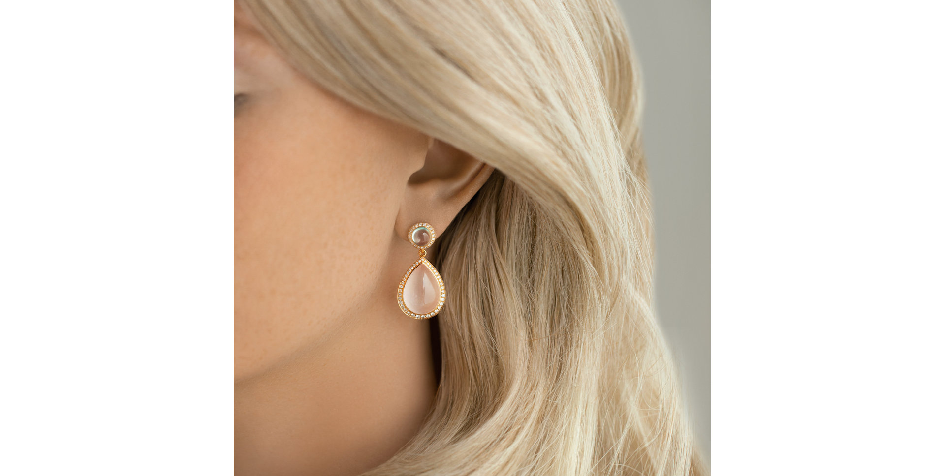 Diamond earrings, Prehnite and Rose Quartz Eternal Sunset