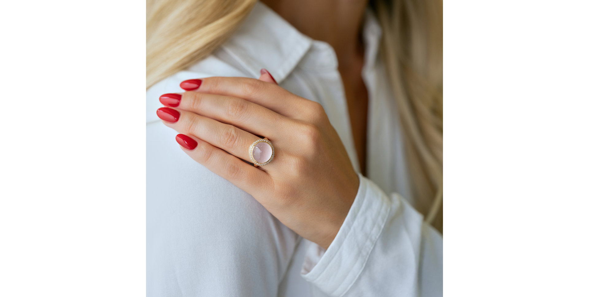 Diamond ring with Rose Quartz Terre