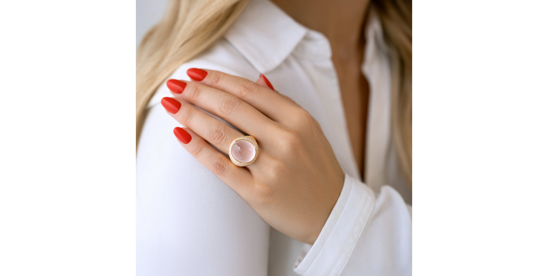 Diamond ring with Rose Quartz Persephonas Devotion