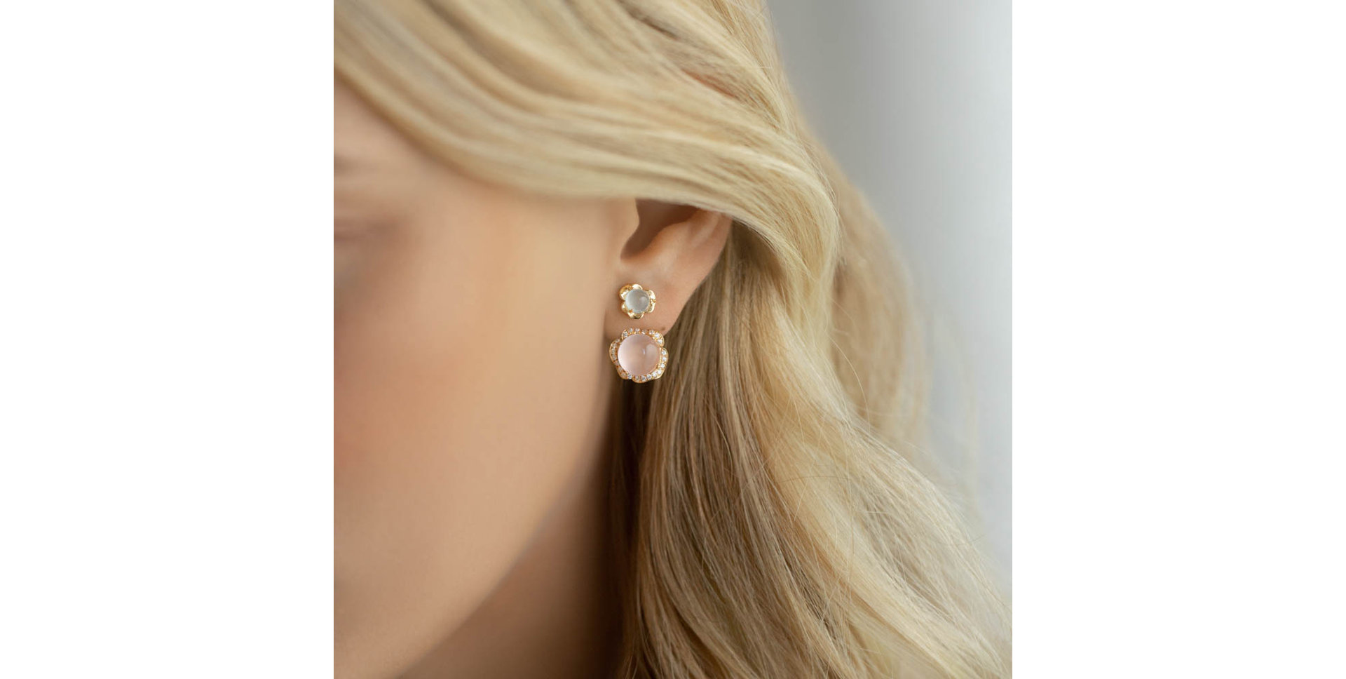 Diamond earrings with Moonstone and Rose Quartz East of Eden