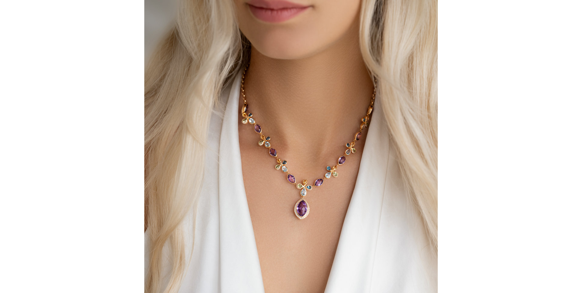 Diamond necklace with gemstones Caesarean Constellation