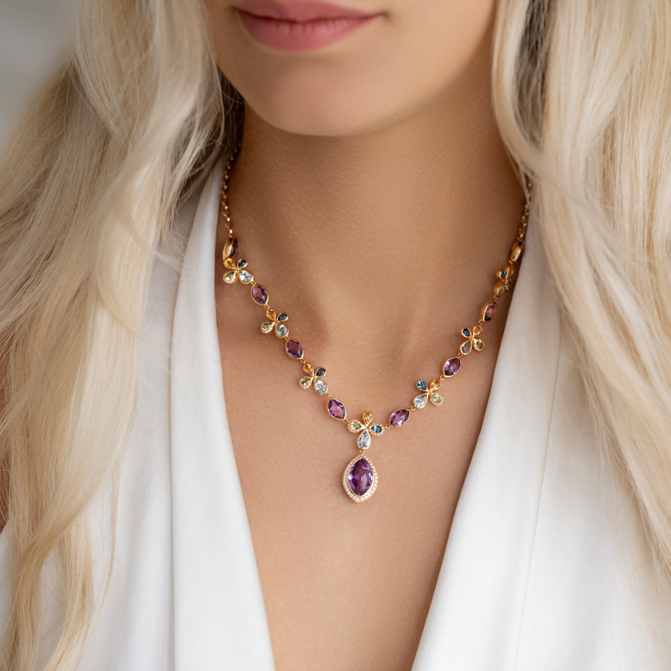 Diamond necklace with gemstones Caesarean Constellation