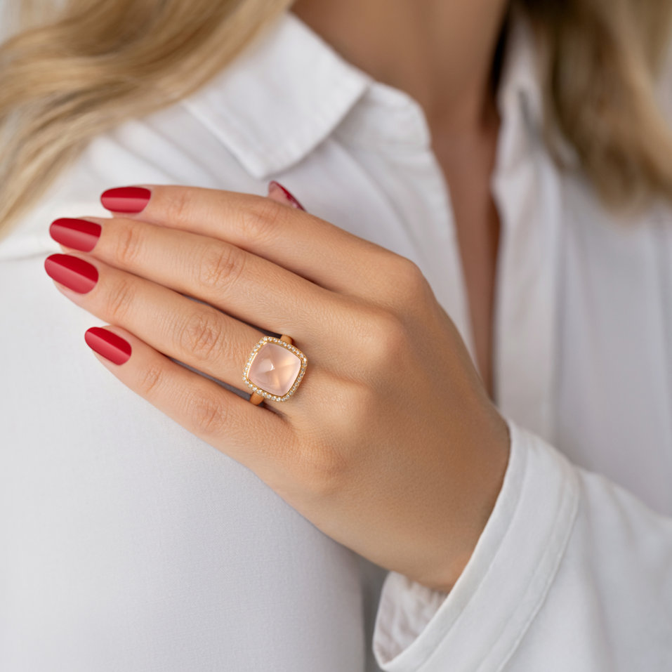 18ct rose gold diamond ring with Rose Quartz Cosmic Mystery
