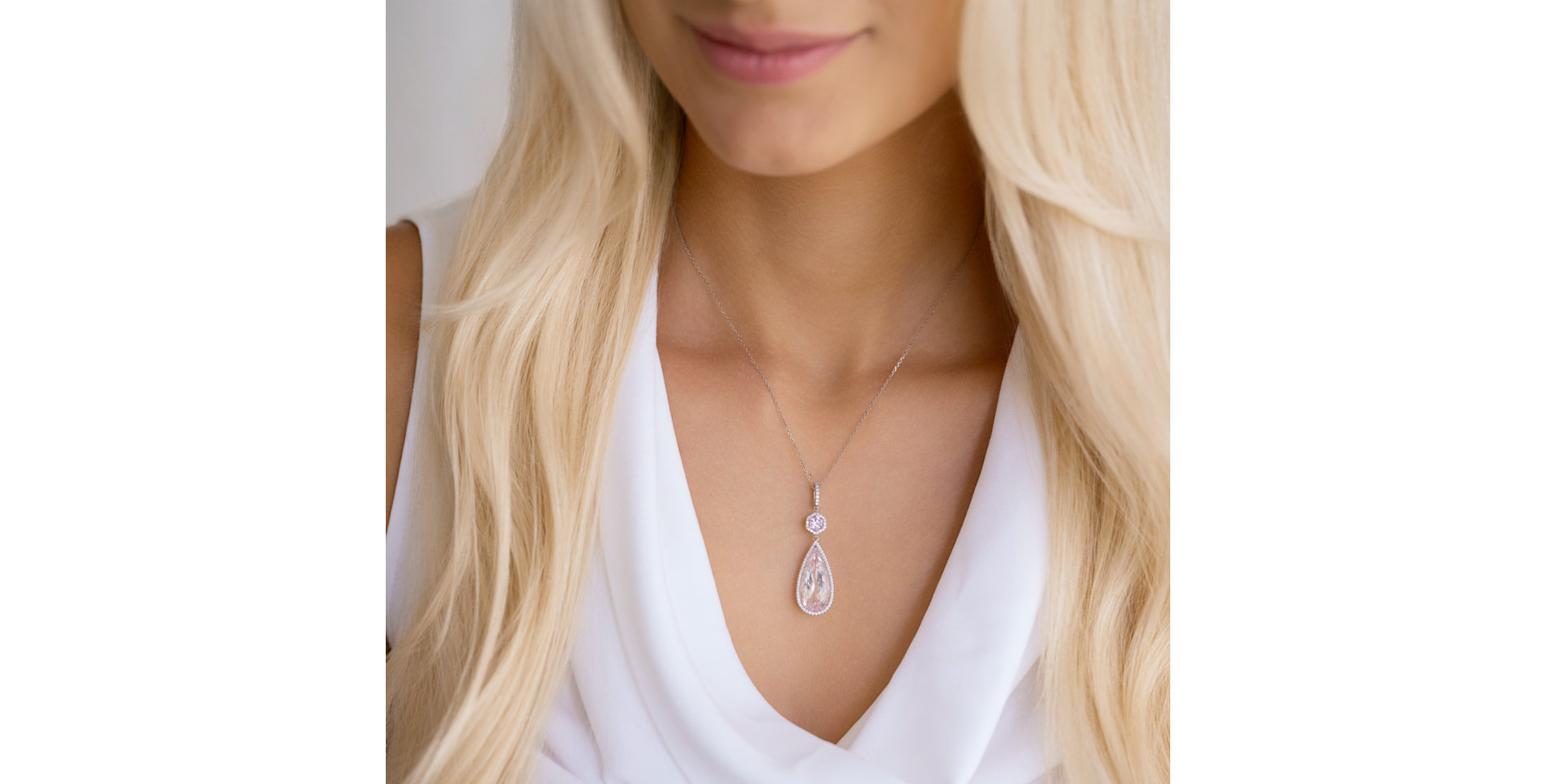Diamond pendant with Morganite and Sapphire Wisdom