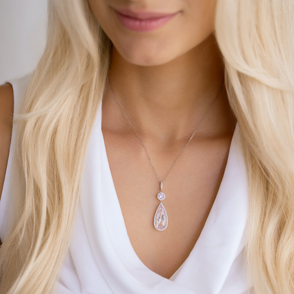 Diamond pendant with Morganite and Sapphire Wisdom