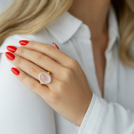 18ct rose gold diamond ring with Rose Quartz Spring Rose
