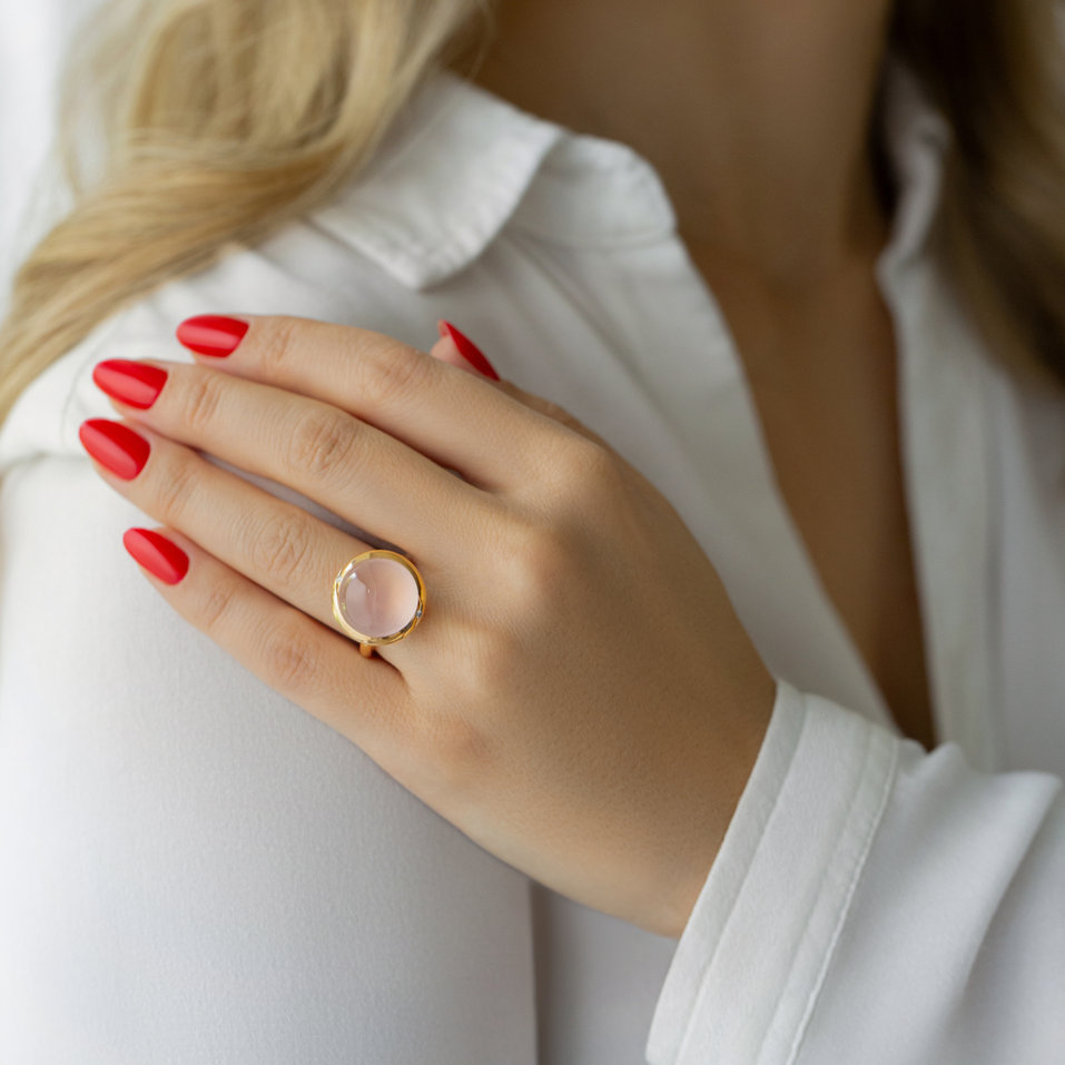 Diamond ring with Rose Quartz Dreams of Dawn