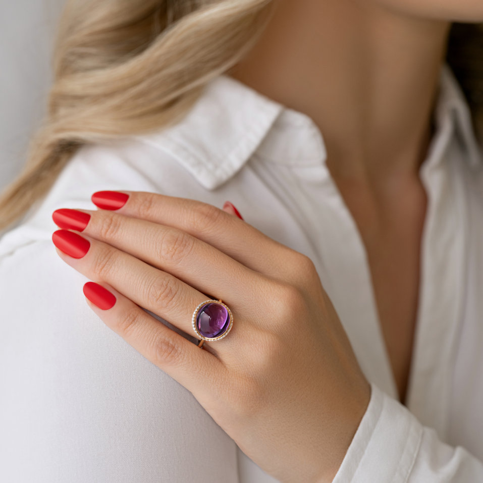 Diamond ring with Rose Quartz Diantha