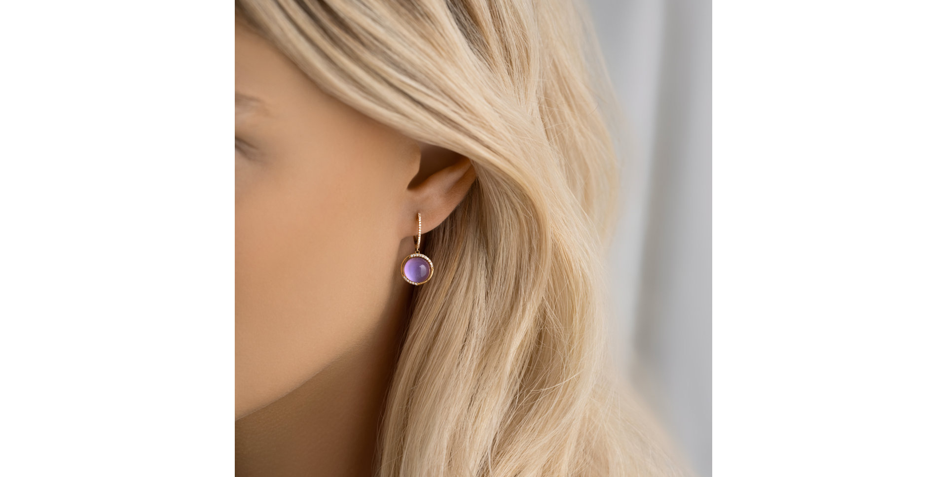 Diamond earrings with Amethyst and Mother of Pearl Aesthetic Pearl
