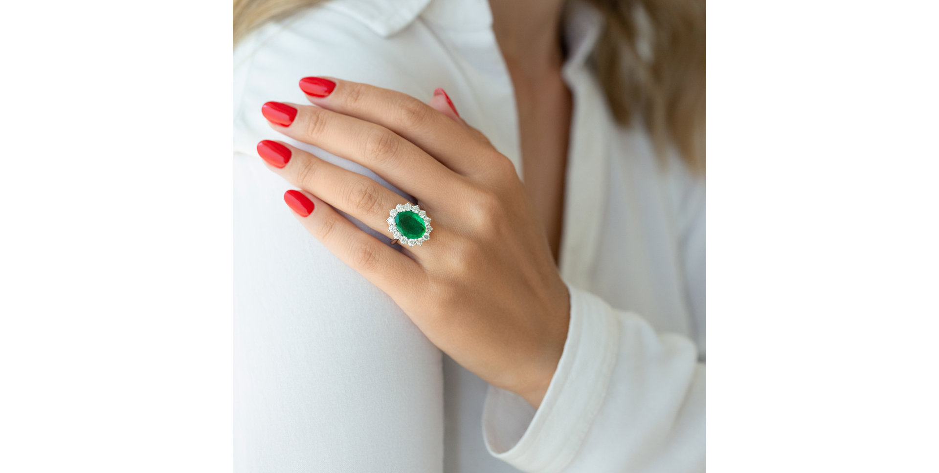 Diamond ring with Emerald Sky Goddess