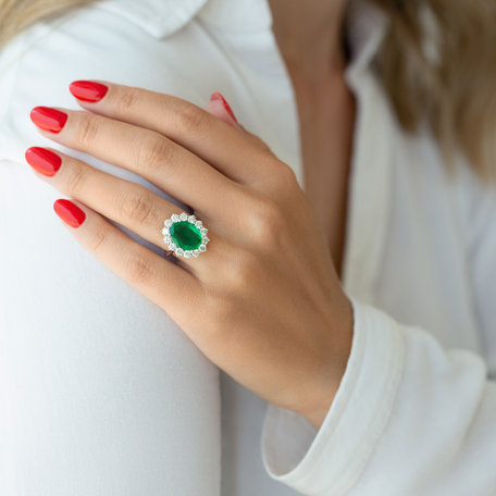 Diamond ring with Emerald Sky Goddess