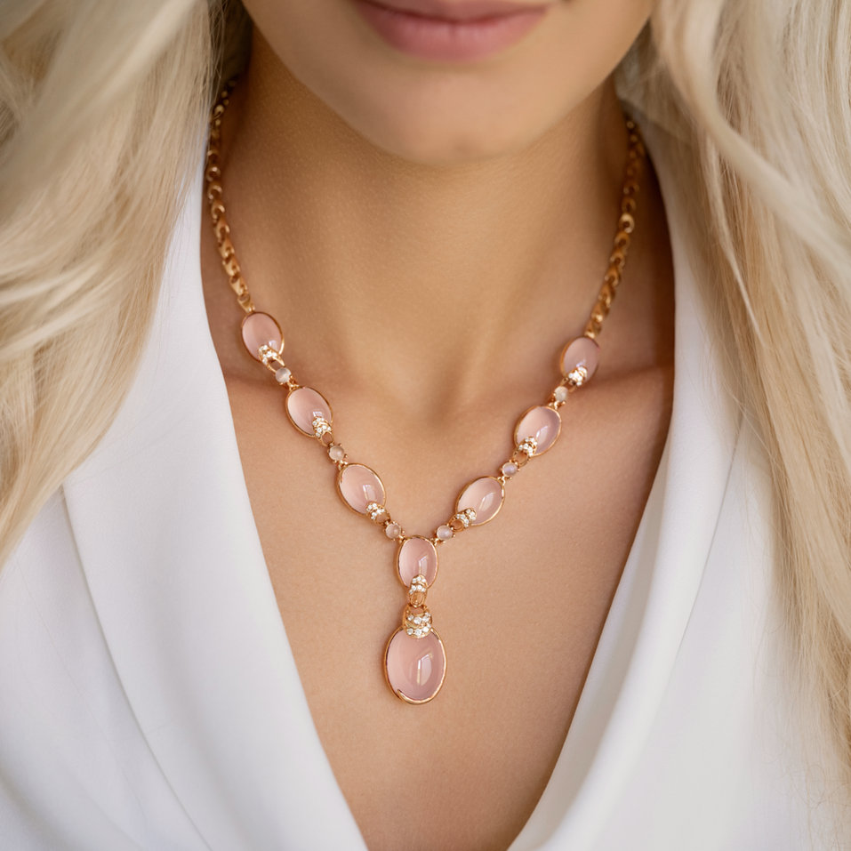 Diamond necklace with Rose Quartz and Quartz Eternal Rainbow