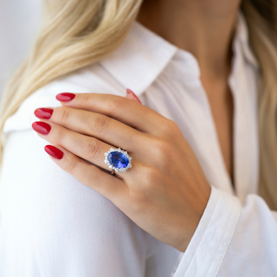 Diamond ring with Tanzanite Night Goddess