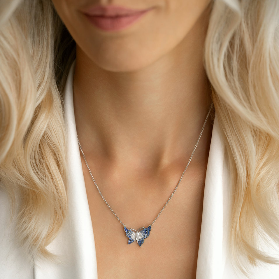 Diamond necklace with Sapphire Joyful Wings