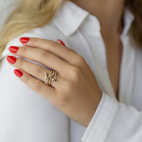Ring with white, brown and black diamonds Solar Constellations