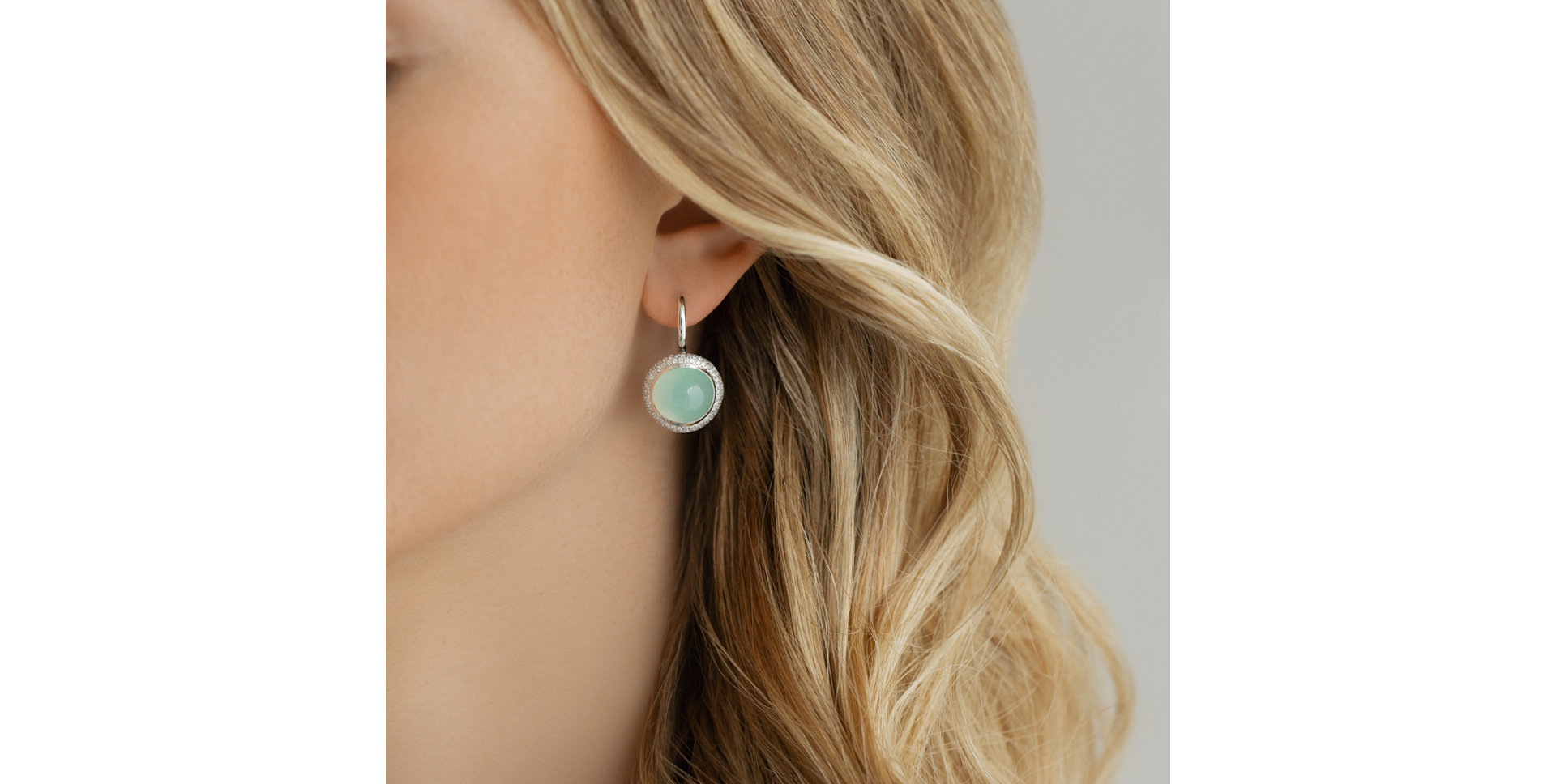 Diamond earrings with Chalcedony Rainbow Drop