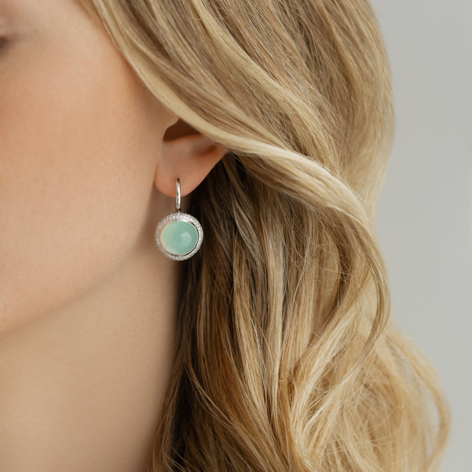 Diamond earrings with Chalcedony Rainbow Drop