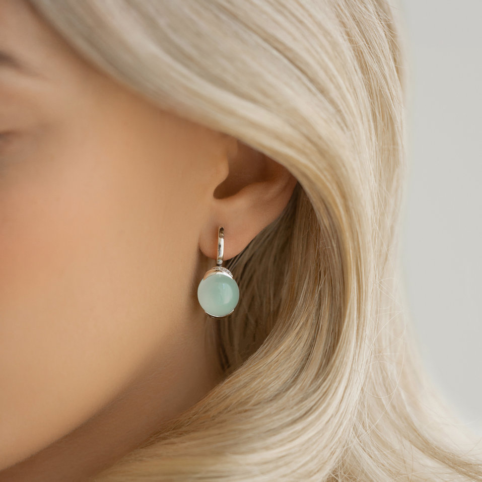 Diamond earrings with Chalcedony Bubble Blossom