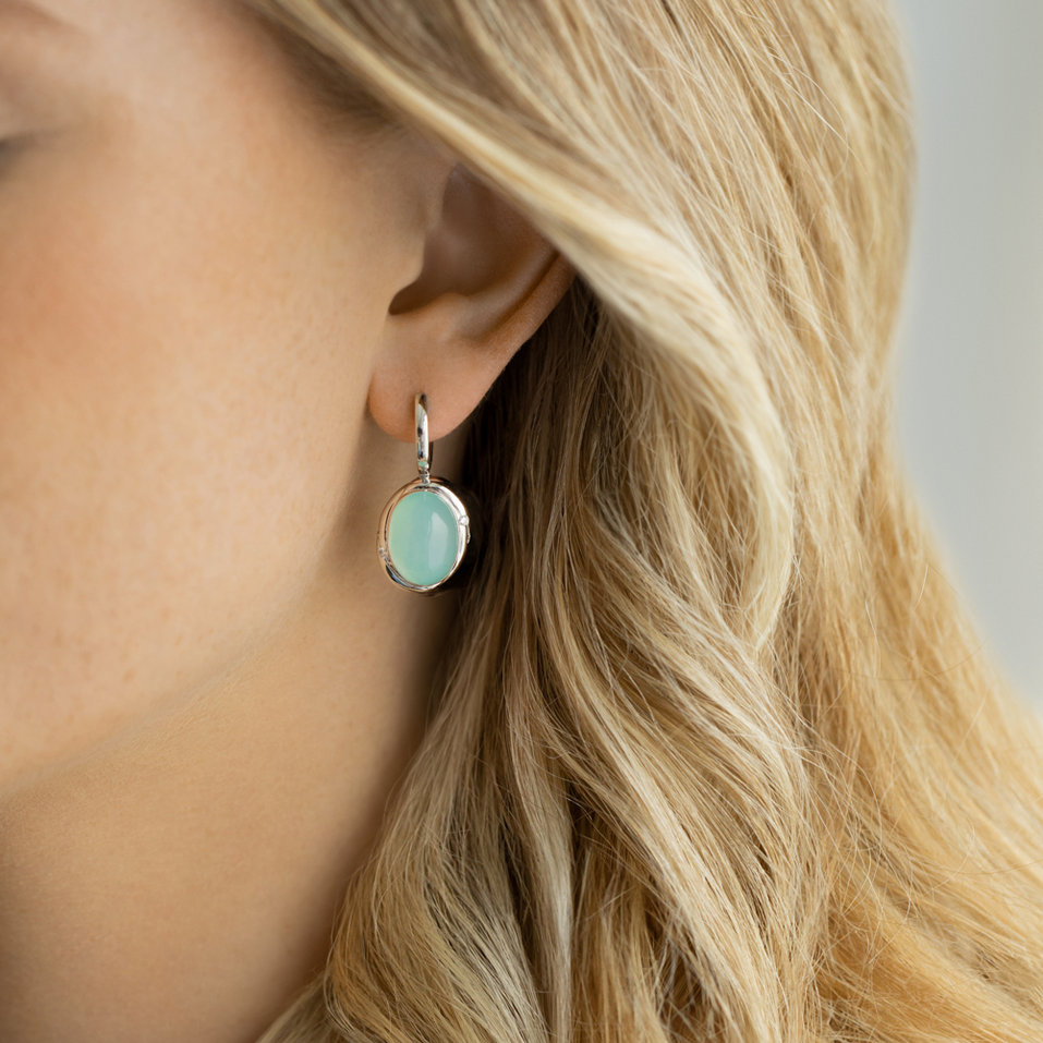 Diamond earrings with Chalcedony Gem Spirit