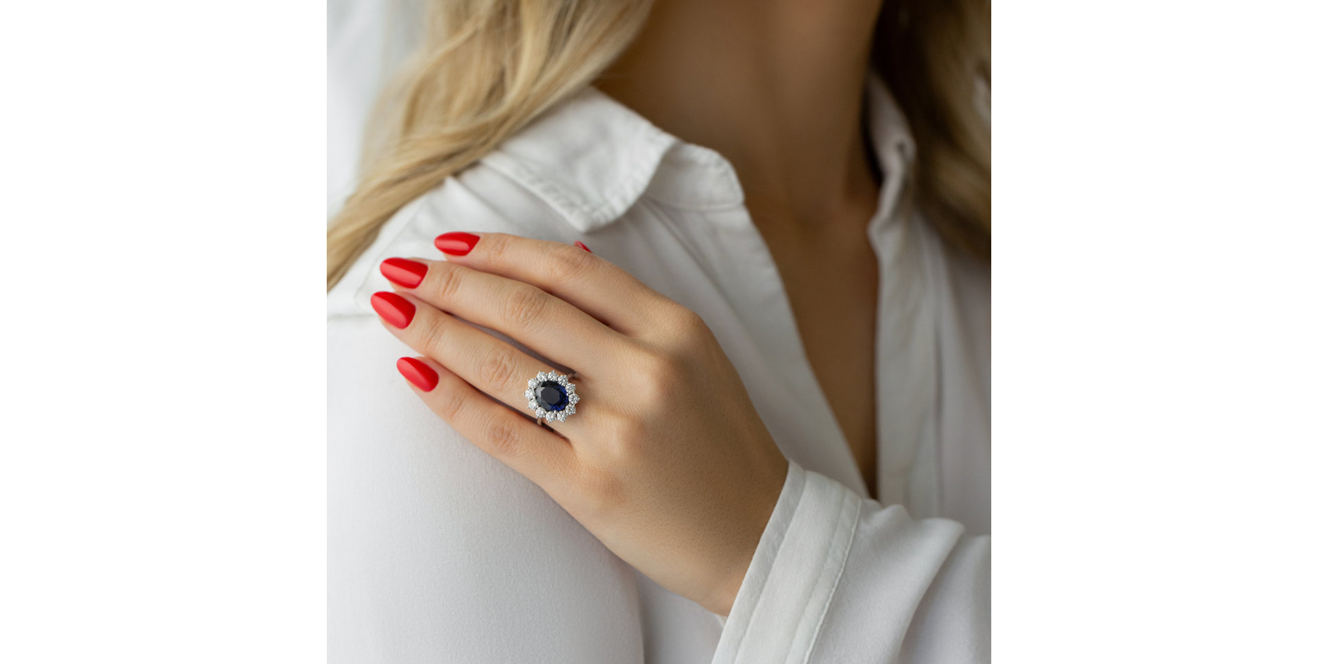 Diamond ring with Sapphire Sky Goddess