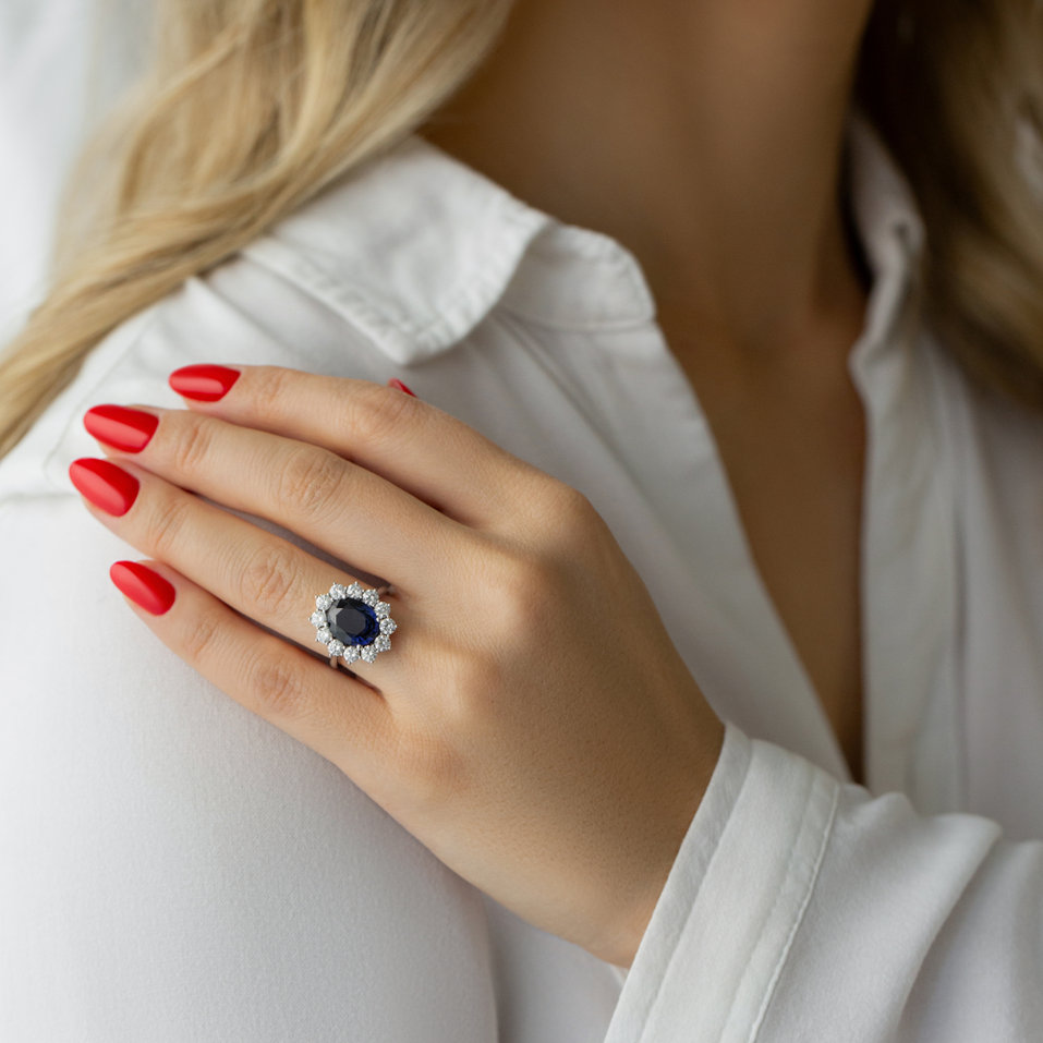 Diamond ring with Sapphire Sky Goddess