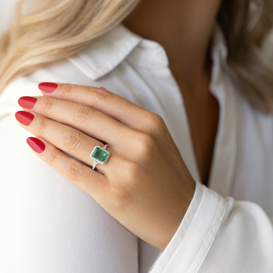 Diamond ring with Emerald Fantasy Gem