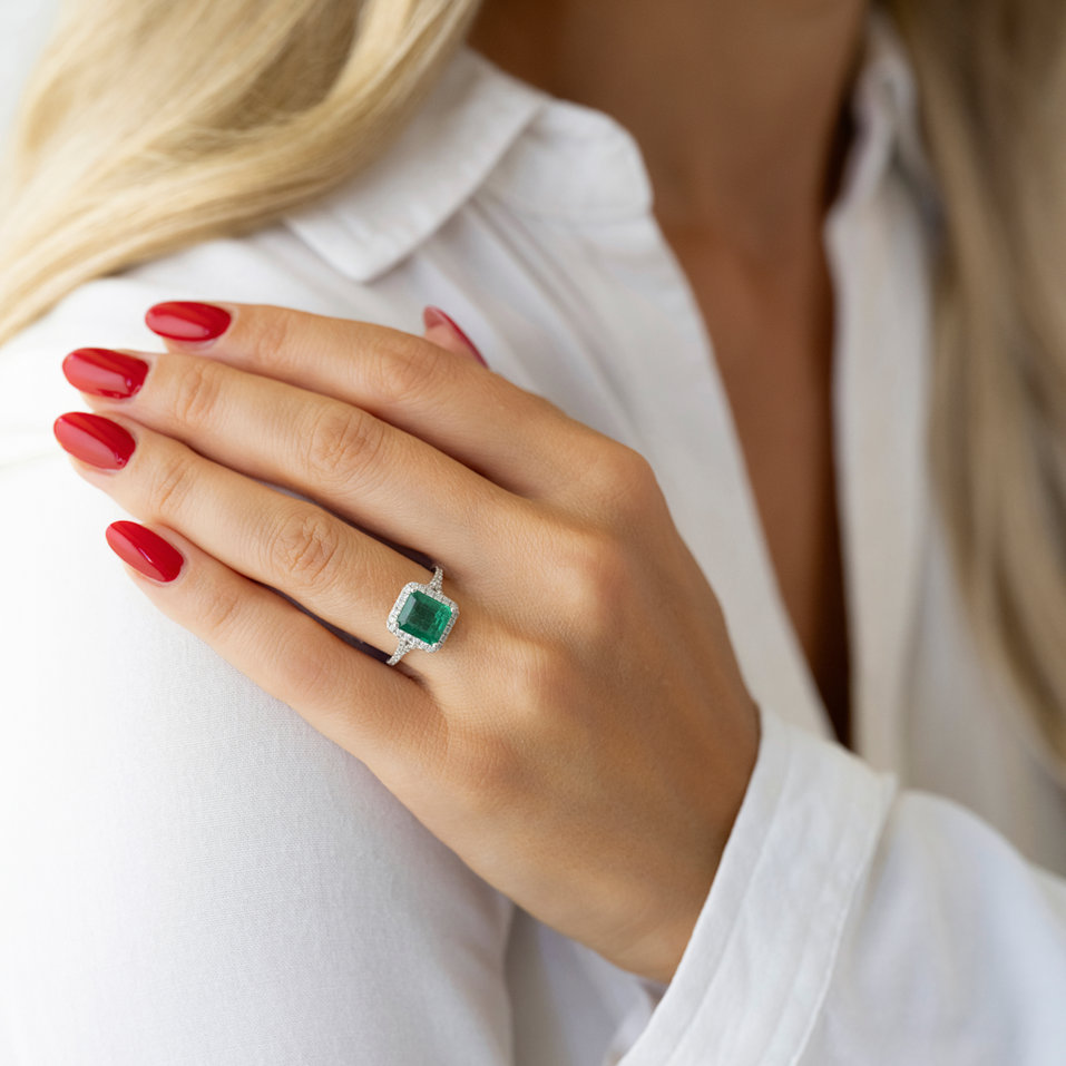 Diamond ring with Emerald Fantasy Gem