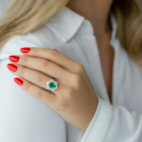 Diamond ring with Emerald Night Goddess