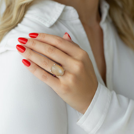 Diamond ring with Moonstone and Sapphire Noble Gem