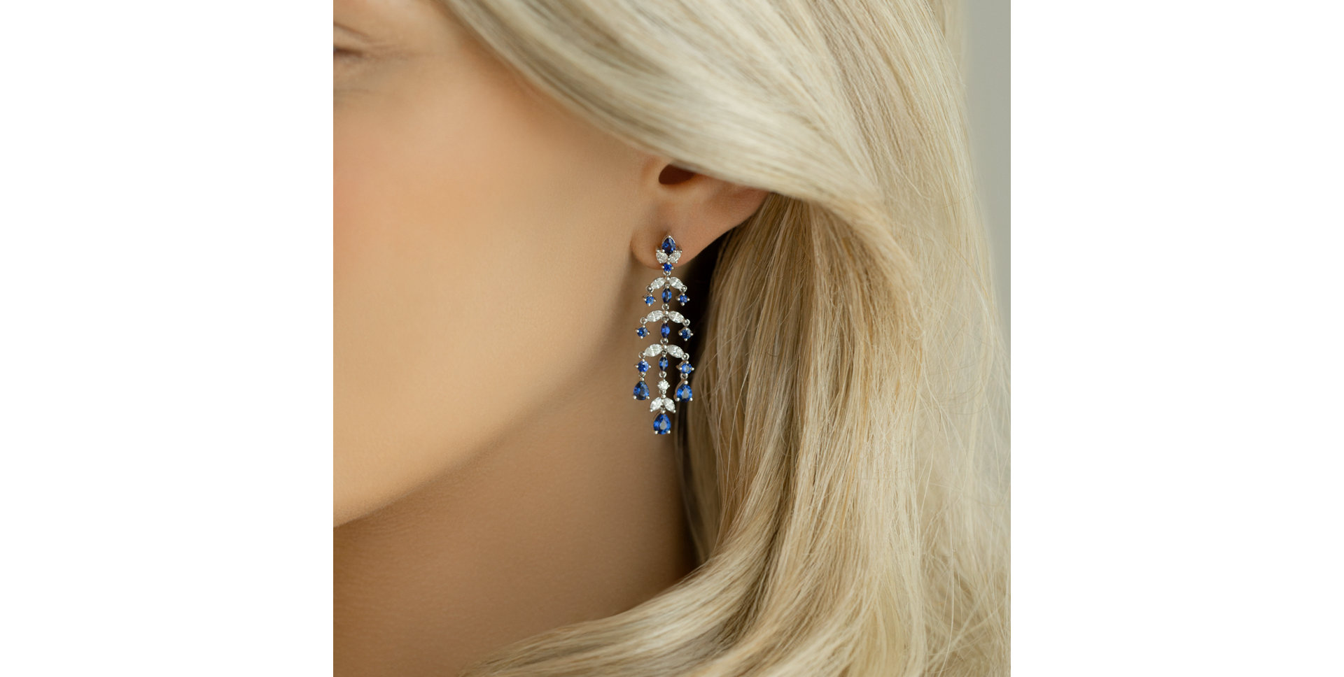 Diamond earrings and Sapphire Blue Waterfall