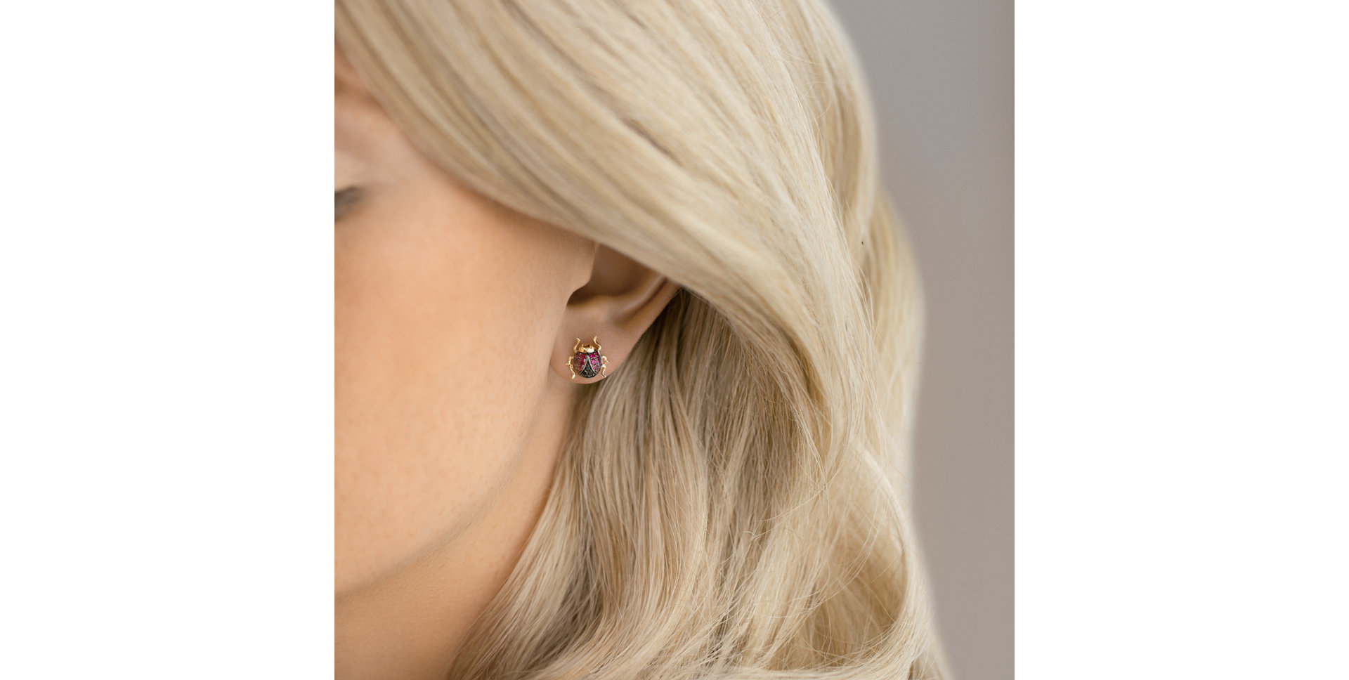 Earrings with black diamonds and Ruby Cute Bug