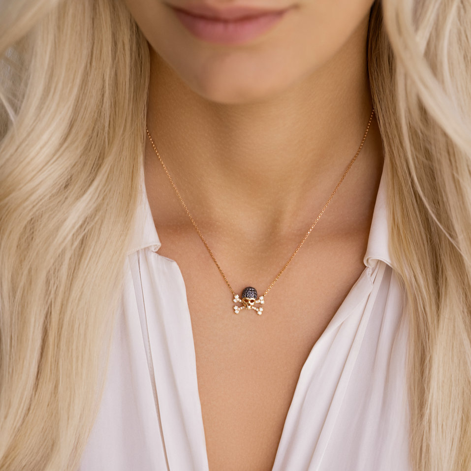 Necklace with black diamonds Luxy Skull
