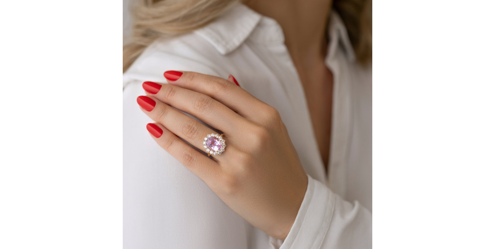 Diamond ring with Kunzite Sky Goddess