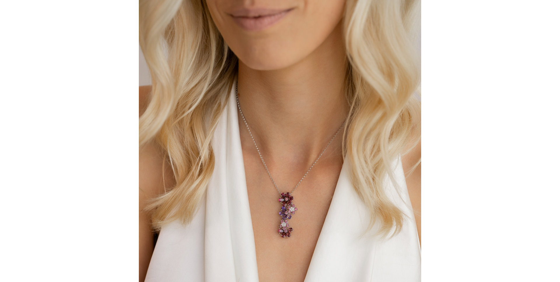 Diamond necklace with Amethyst, Spinel and Tourmaline Ethereal Bloom