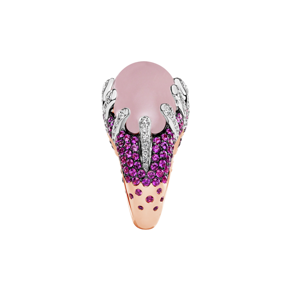 Diamond ring with Rose Quartz and Sapphire Divina