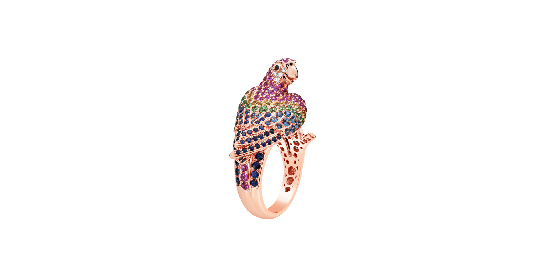 Diamond ring with Sapphire and Garnet Exotic Parrot