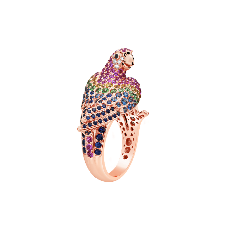 Diamond ring with Sapphire and Garnet Exotic Parrot