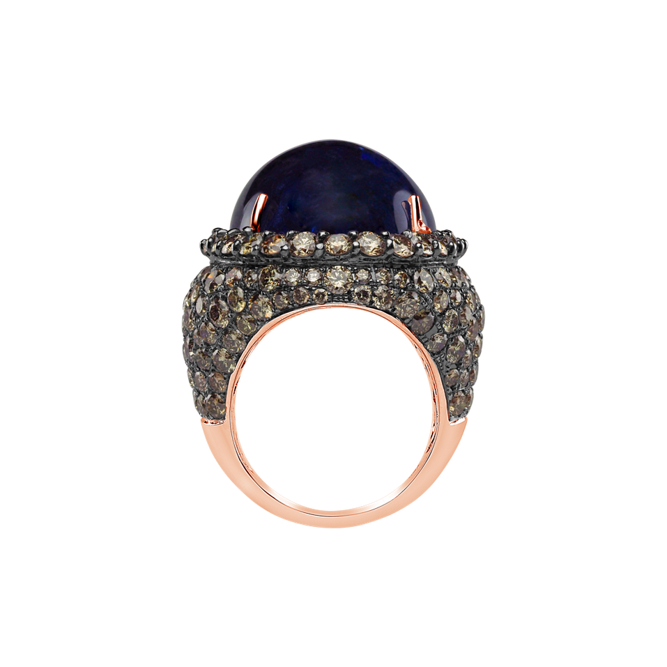 Ring with Tanzanite and brown diamonds Blue Eye