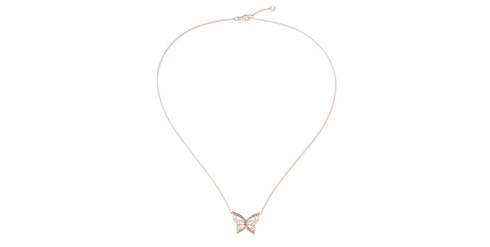 Necklace with brown and white diamonds Butterfly