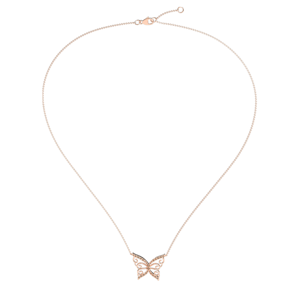 Necklace with brown and white diamonds Butterfly