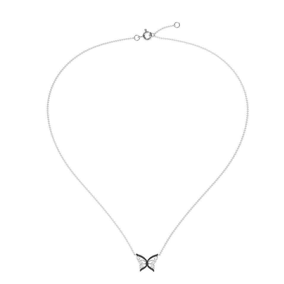 Necklace with black and white diamonds Shiny Butterfly