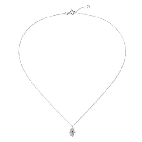 Diamond necklace with Ruby Hamsa